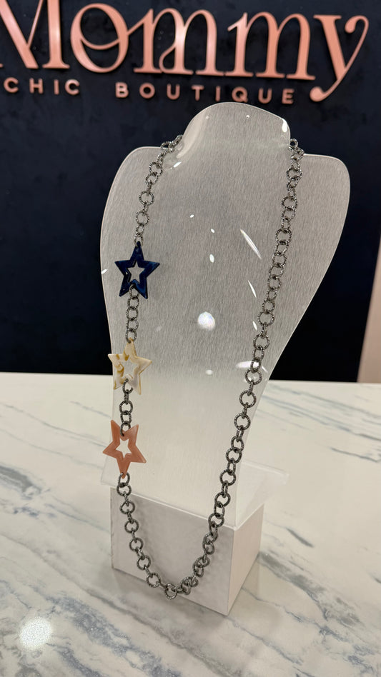 Chain Charcoal Necklace With Stars