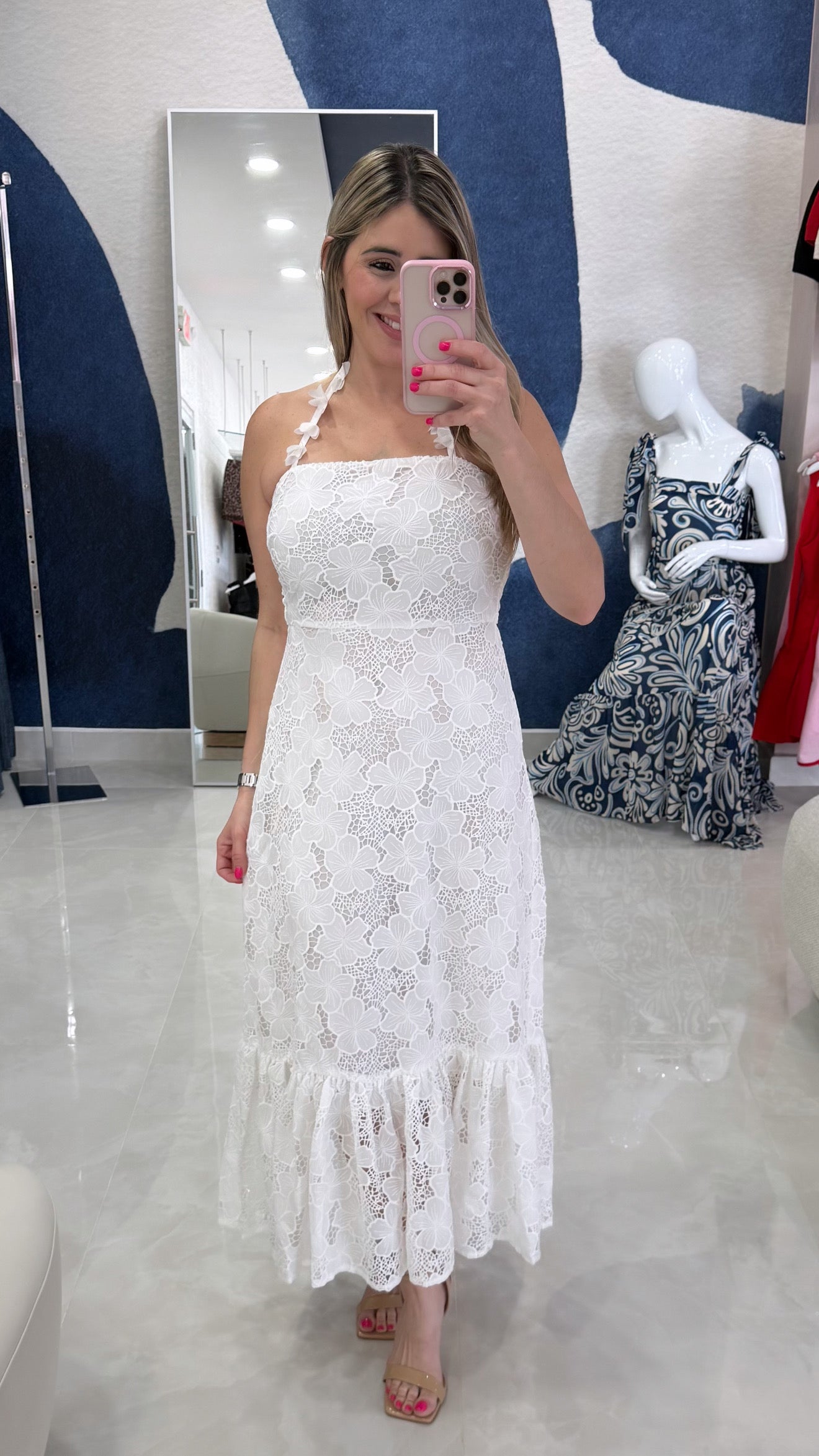 White Lace Midi Dress Halter