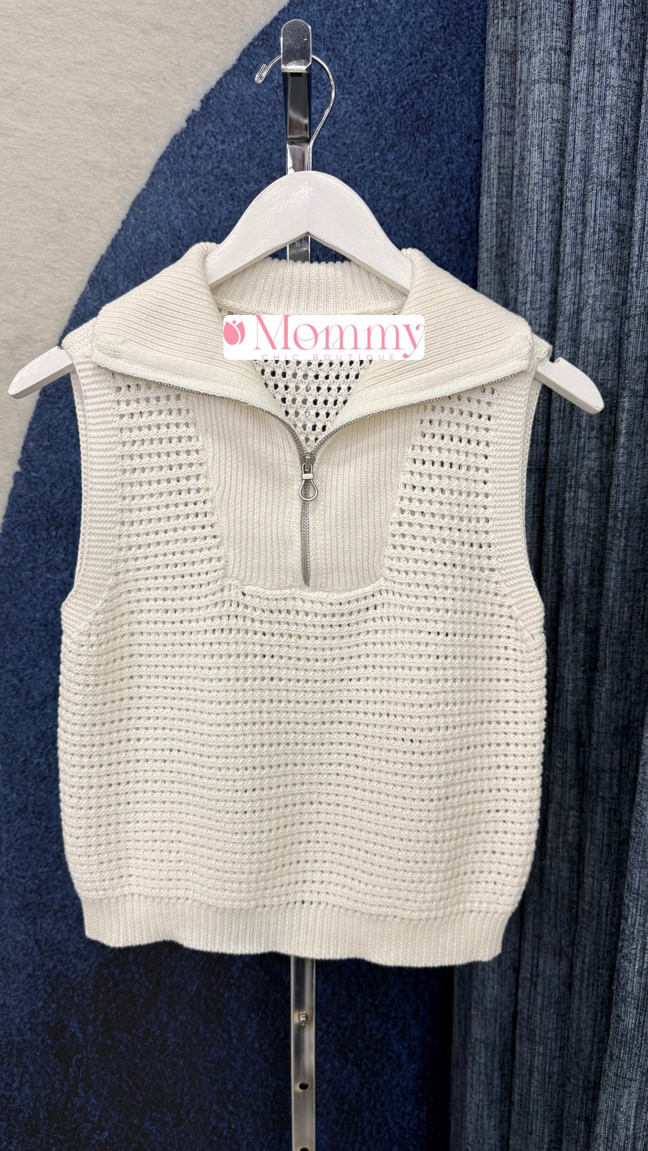 Zip Knit Top Off White