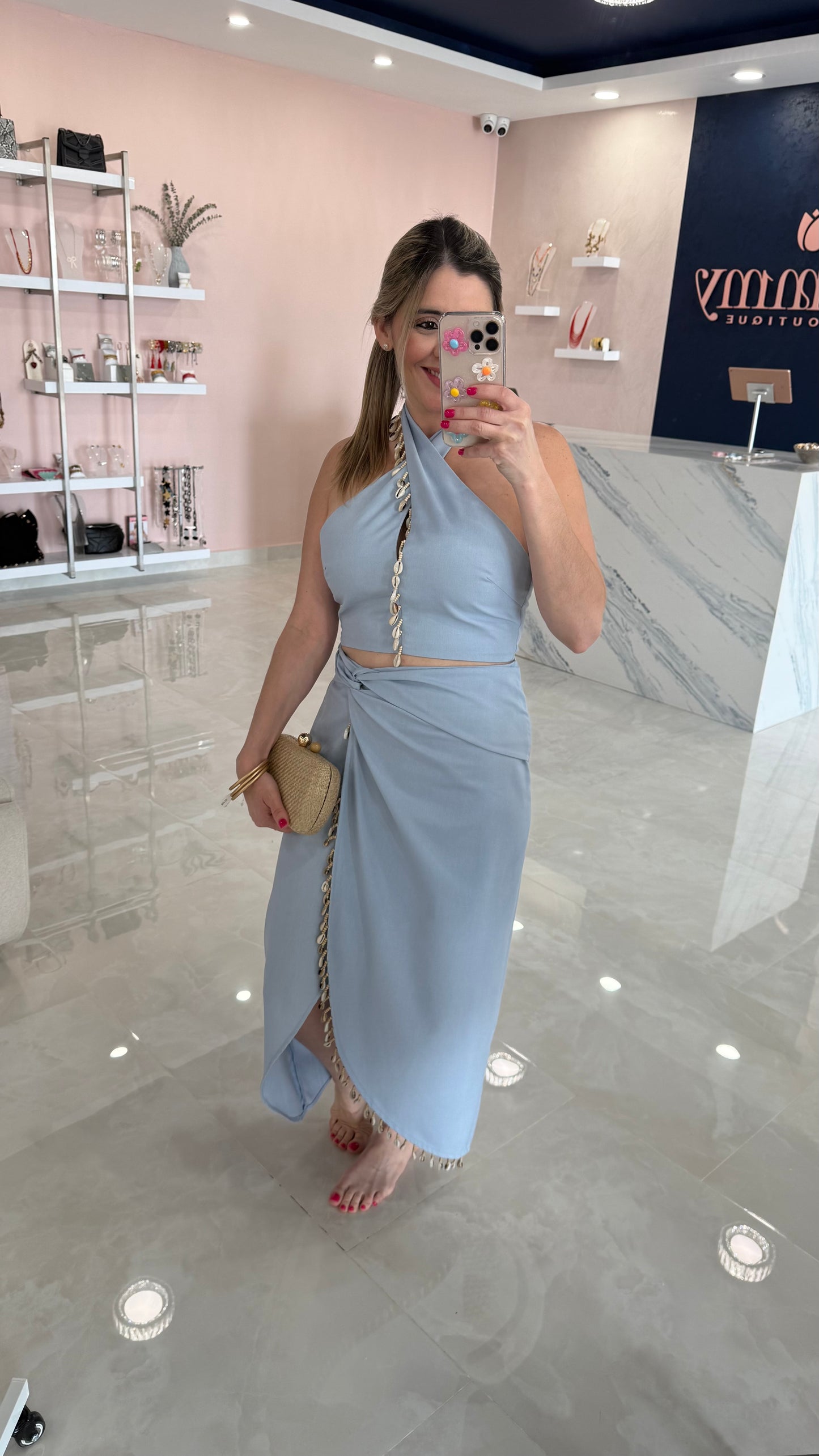 Halter Top & Skirt Set With Shells Blue