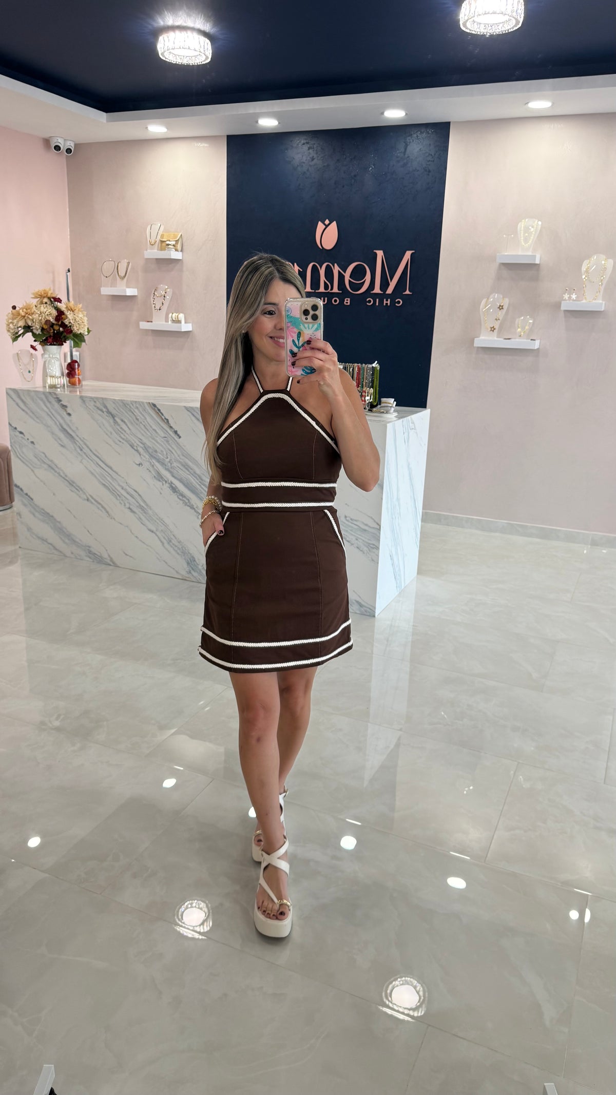 Contrast Rope Dress Chocolate