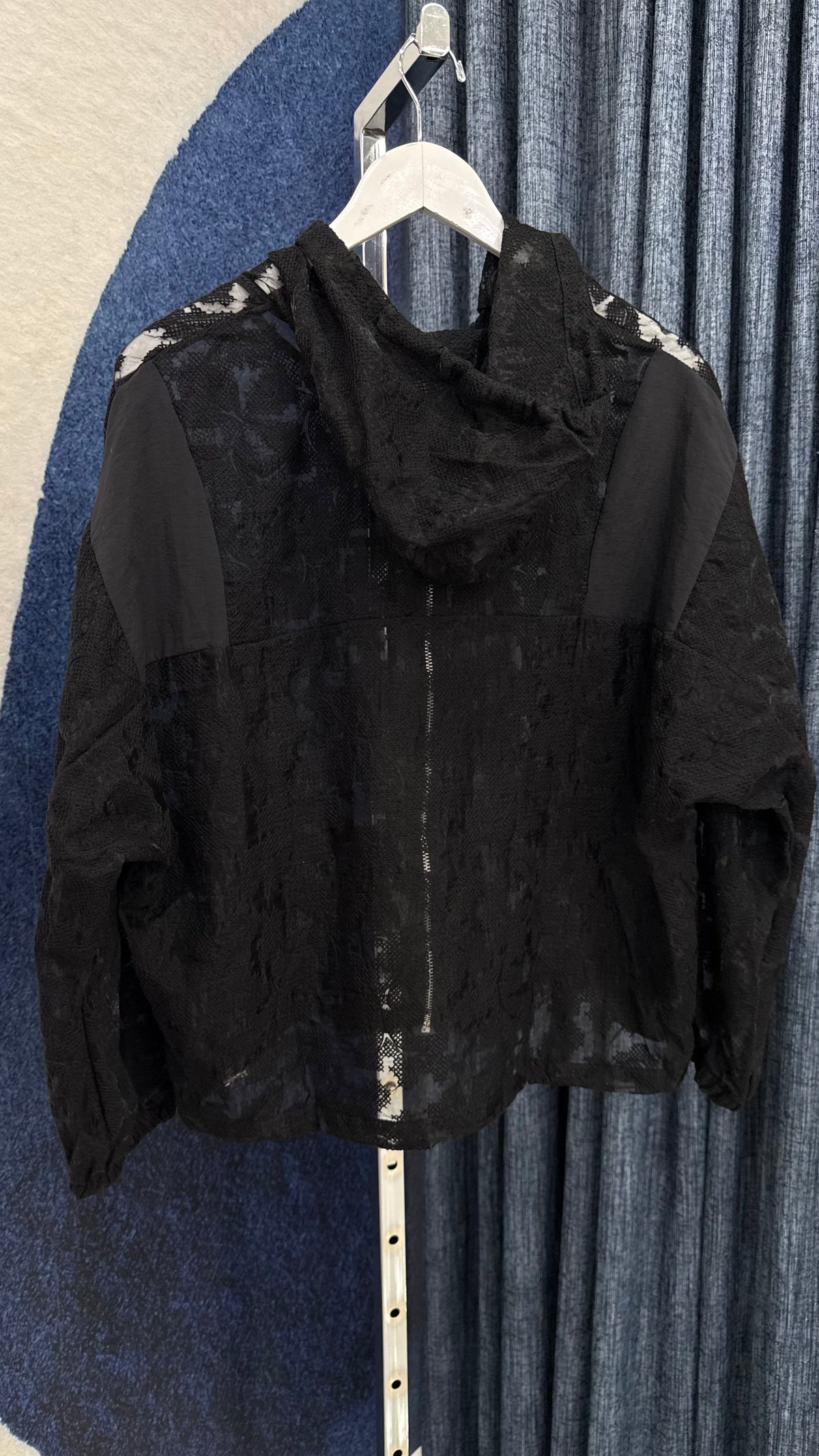 Sheer Embroidery Lace Hooded Jacket BLk One Size