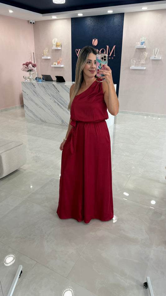 One Shoulder Satin Jumpsuit