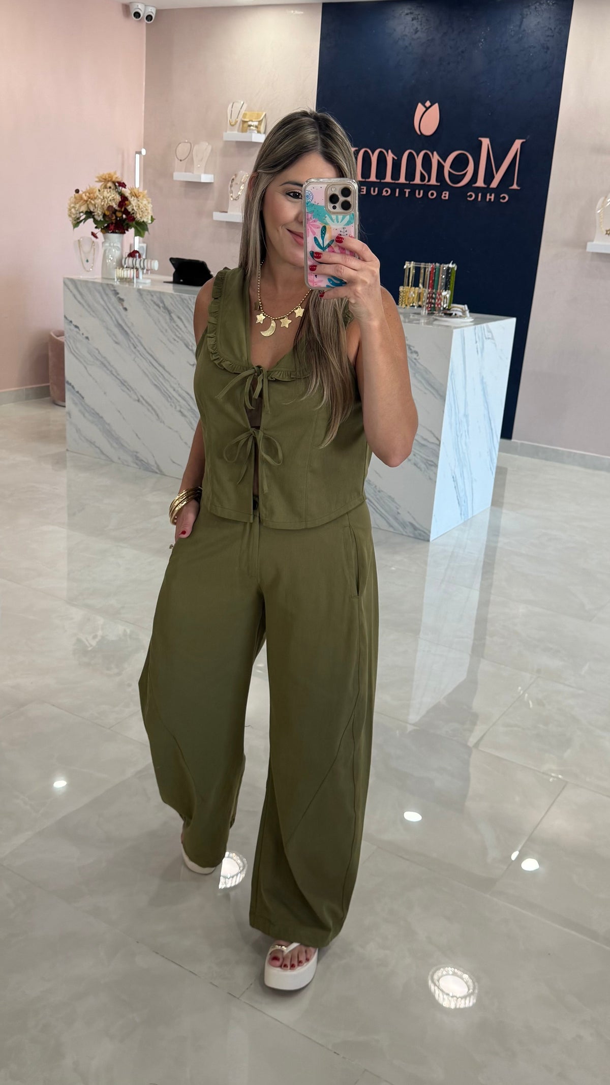 Denim Vest & Pant Set Olive