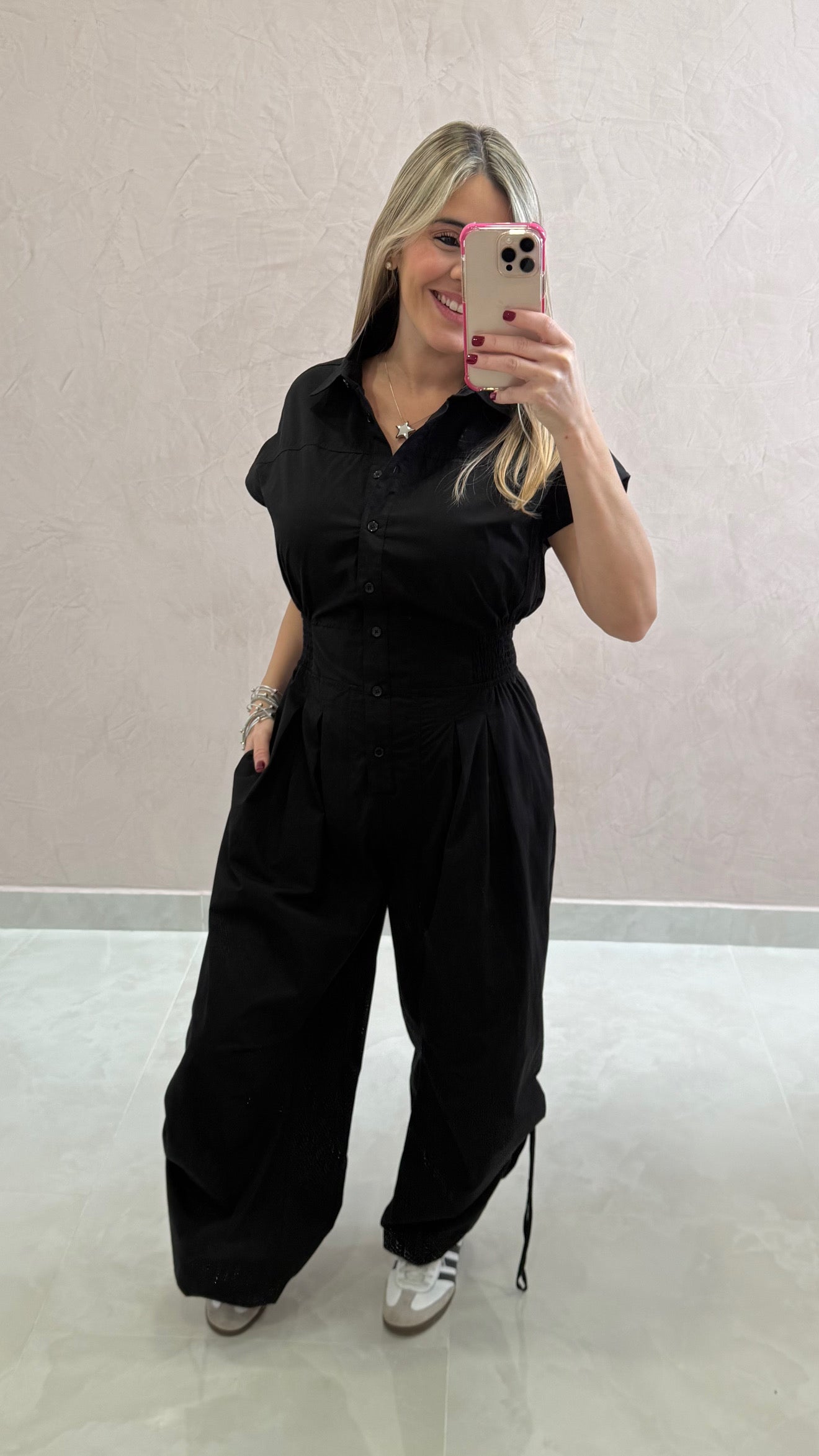 Button Down Utility Jumpsuit BLK