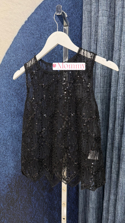 Sequins Mesh Top Black