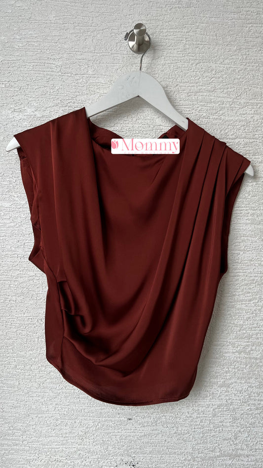 Cowl Neck Satin Top Brown