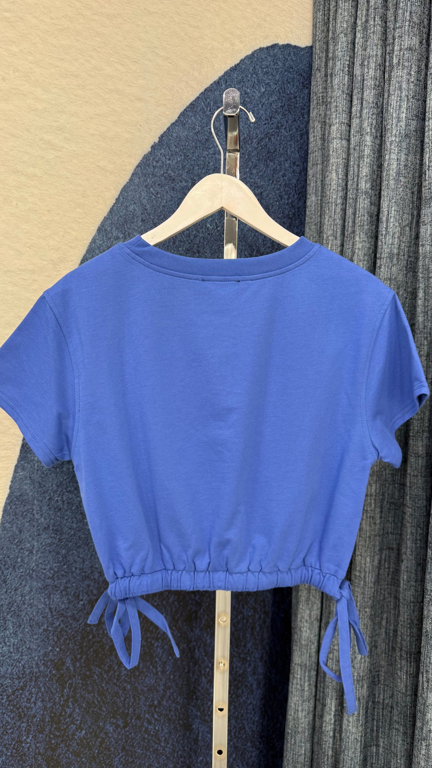 Drawstring Waist Cotton Top Blue