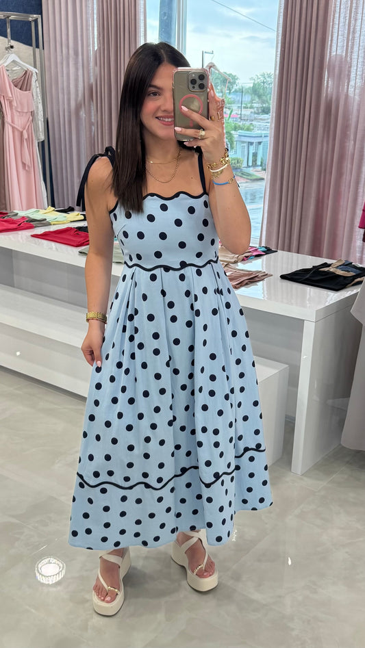 Polka Dots Midi Dress Blue
