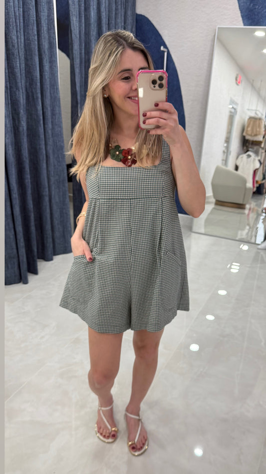Plaid Romper Green