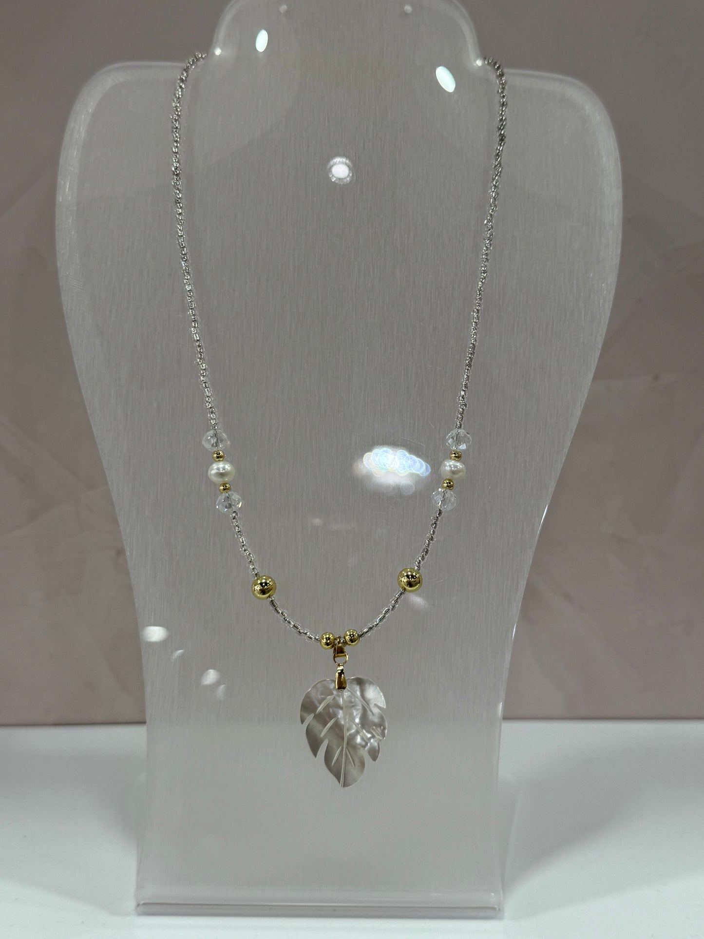 Beaded & Monstera Necklace