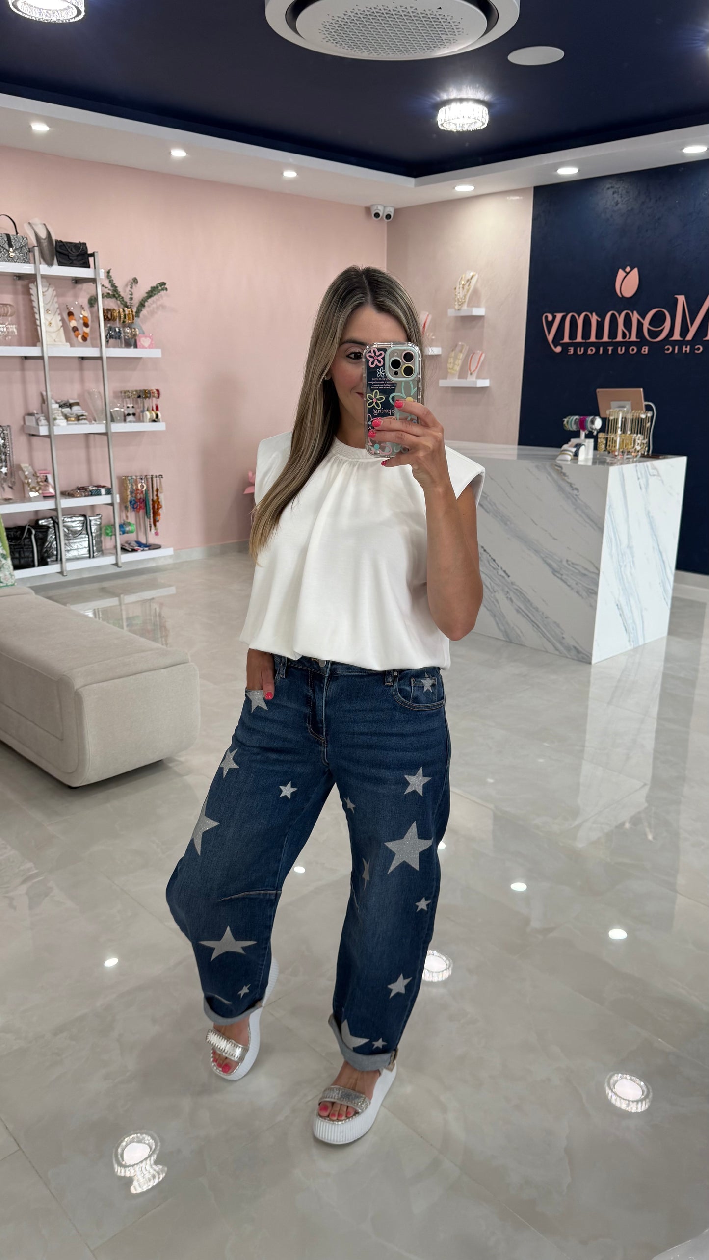 Padded Shoulder Top White