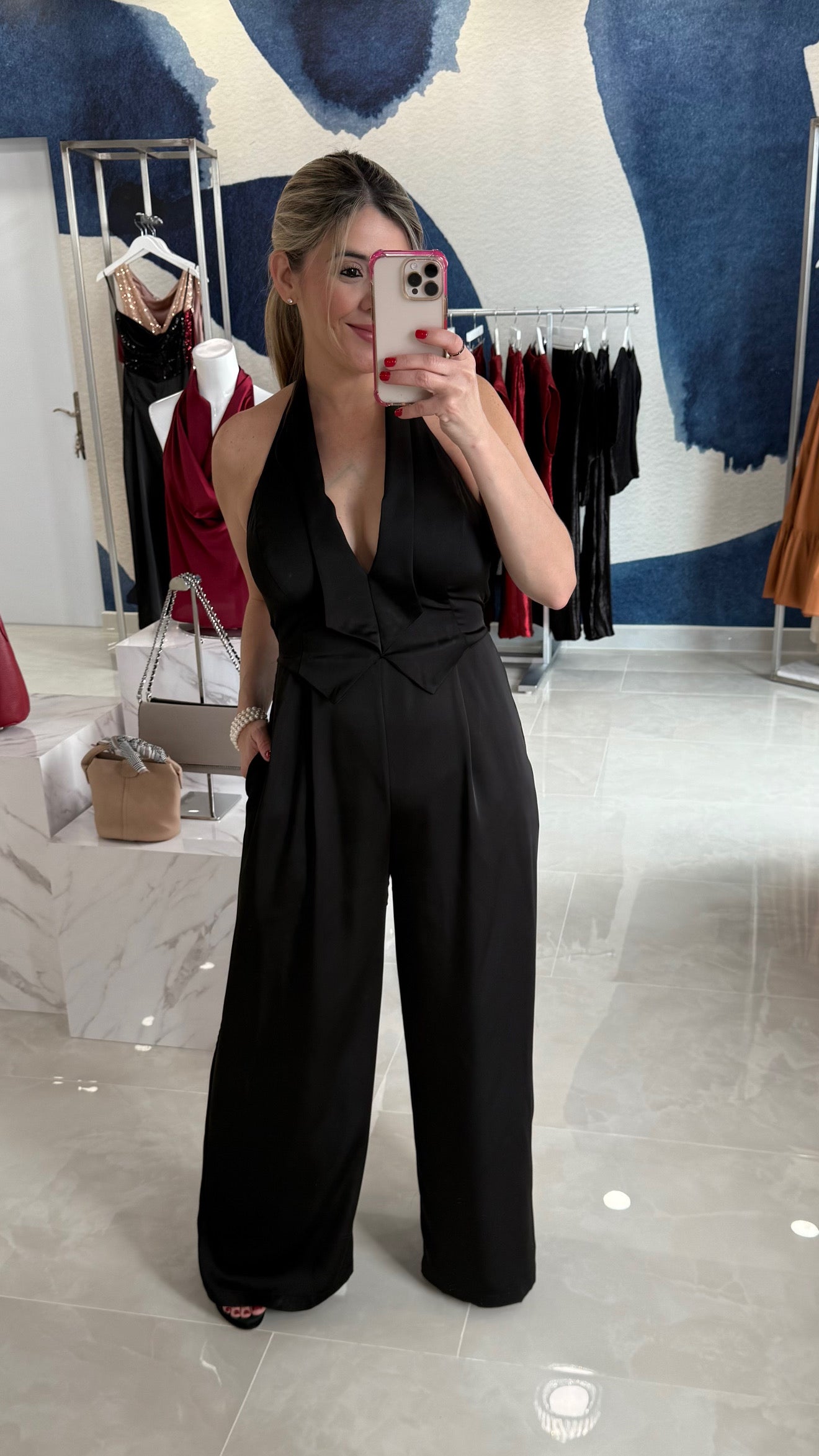 Halter Satin Vest Jumpsuit BLk