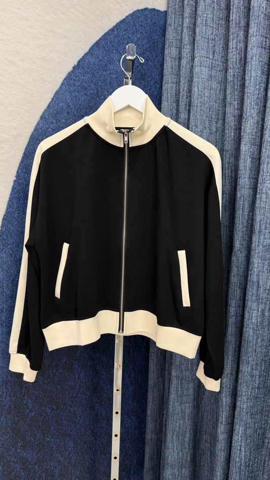 Cloud Knit Contrast Zip Up Jacket Black