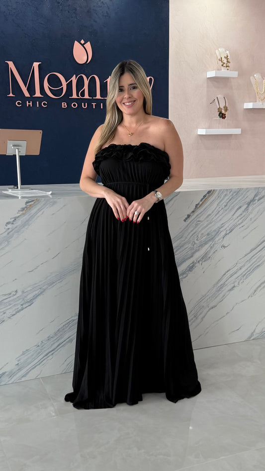 Strapless Ruffled Maxi Dress BLK