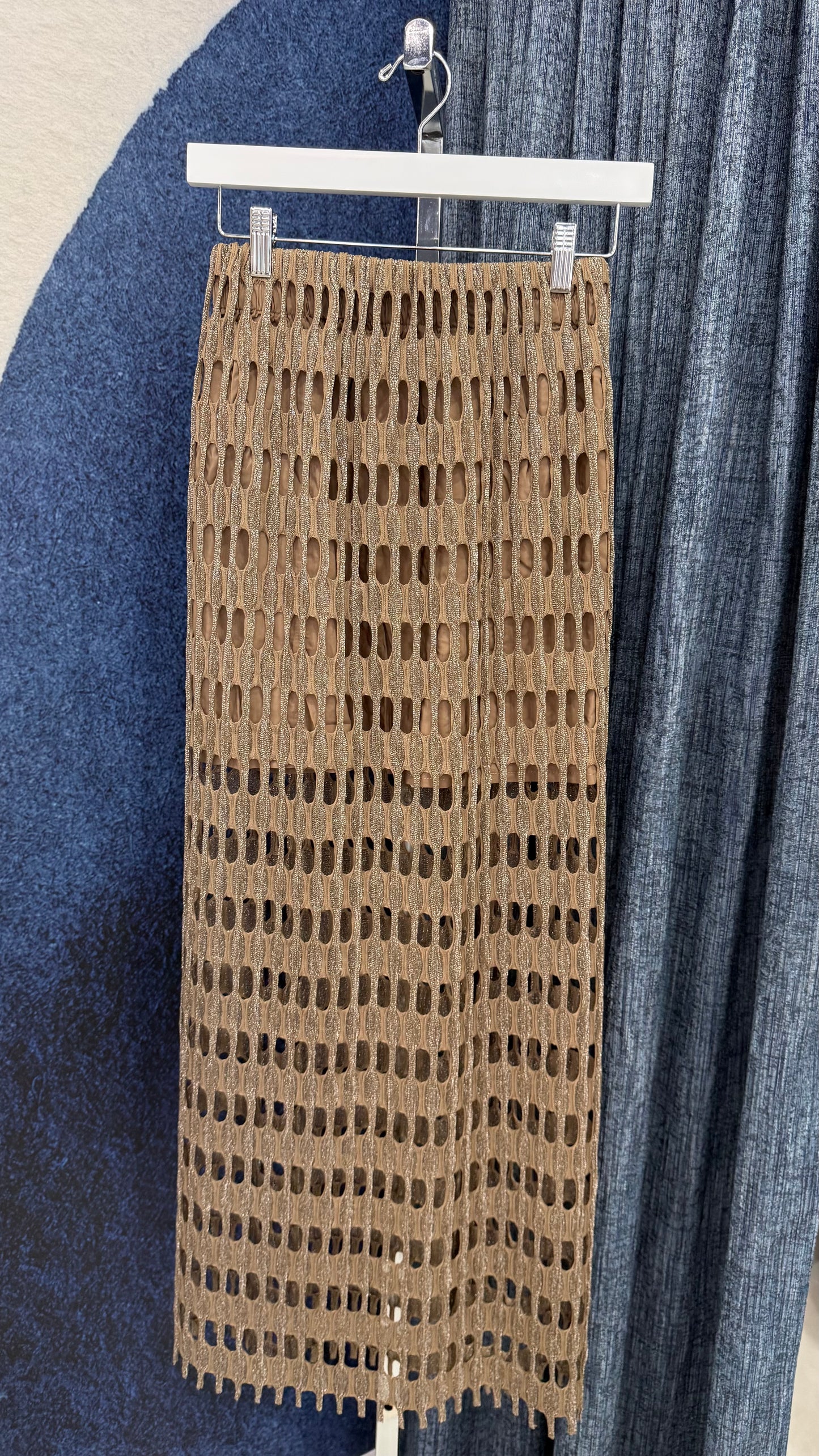 Metallic Mesh Skirt Brown