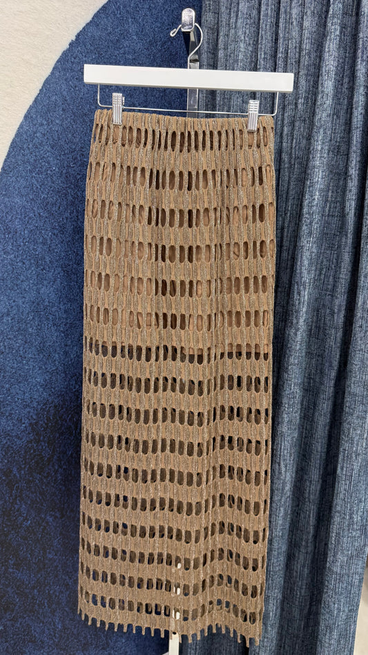 Metallic Mesh Skirt Brown