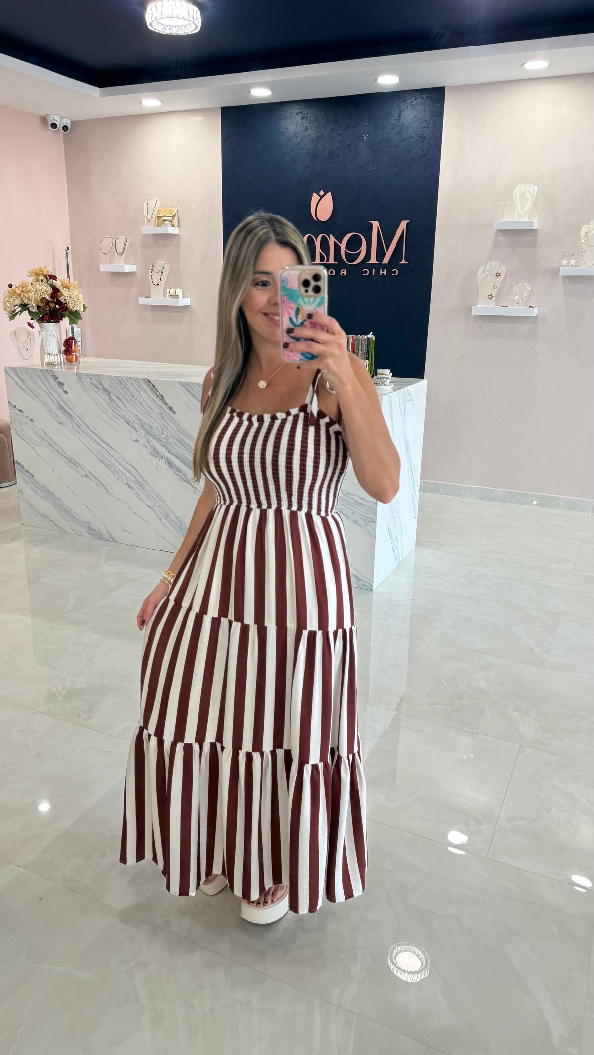 Striped Maxi Dress Burgundy