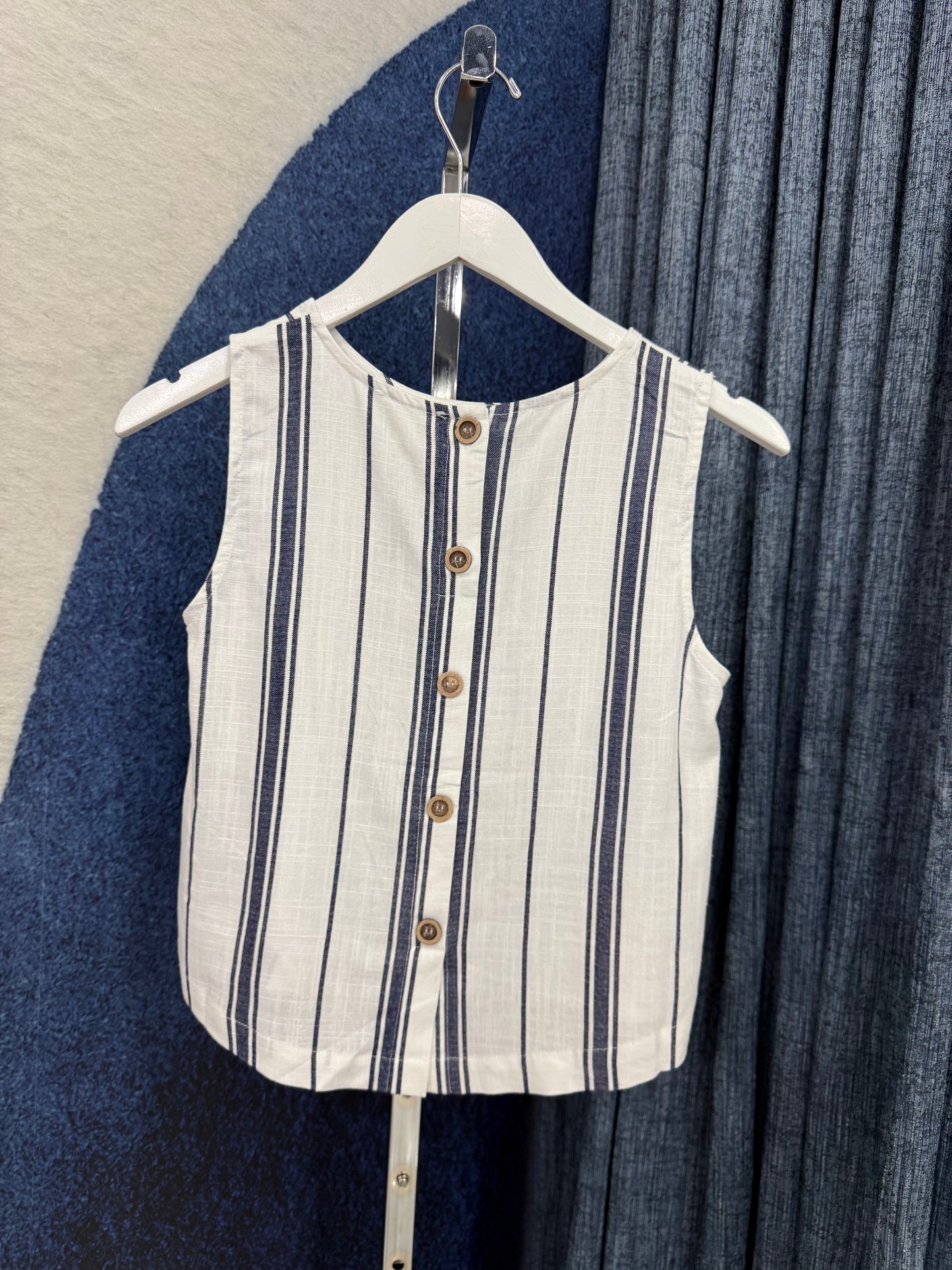 Stripe Sleeveless Top & Buttons Back