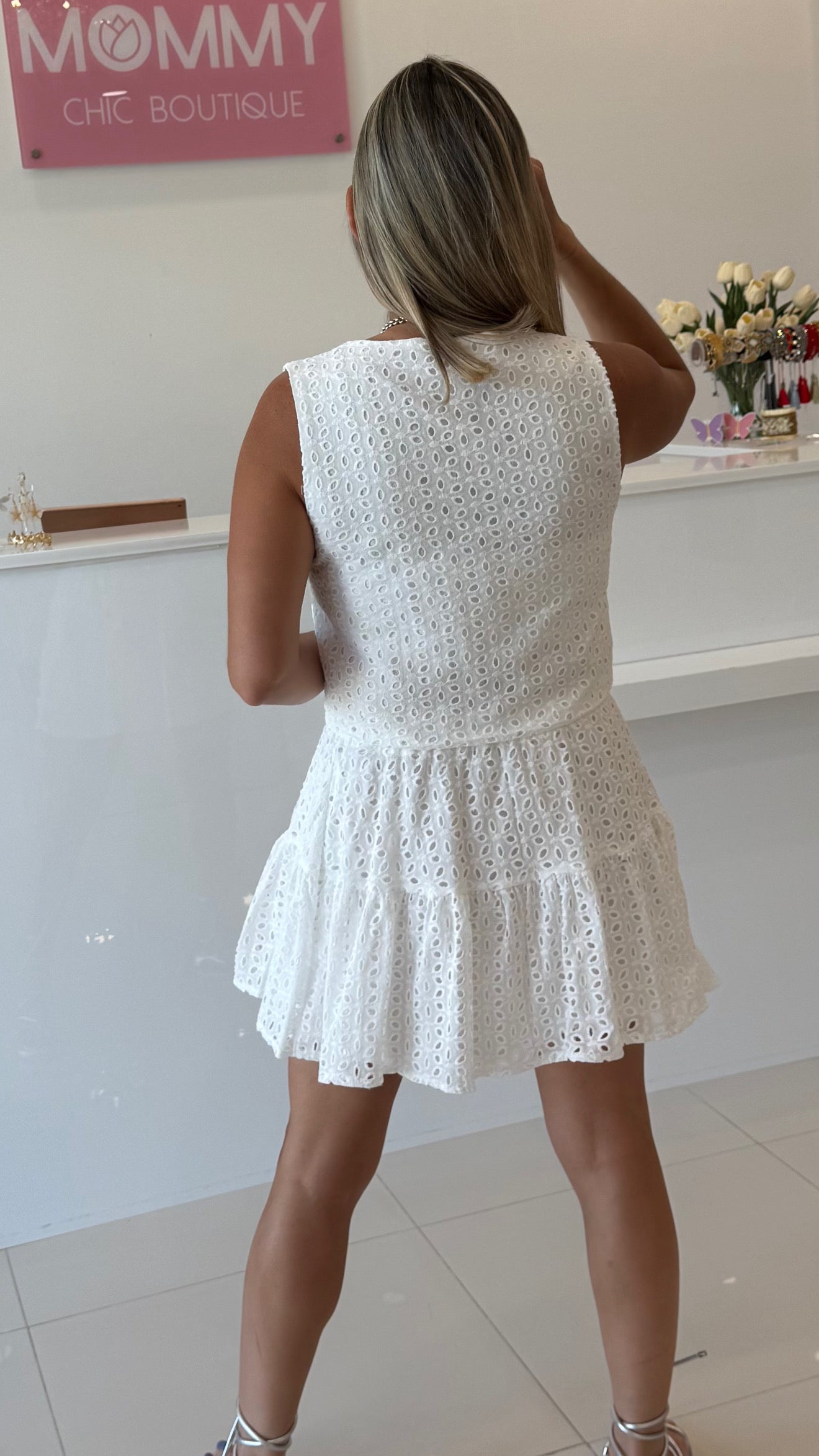 Eyelet Vest & Skirt Set White