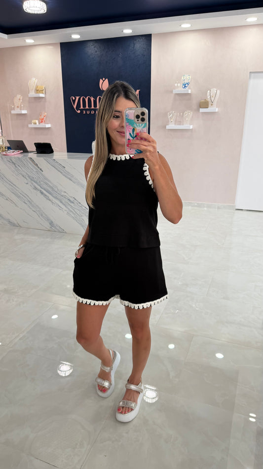 Contrast Top & Short Set Black