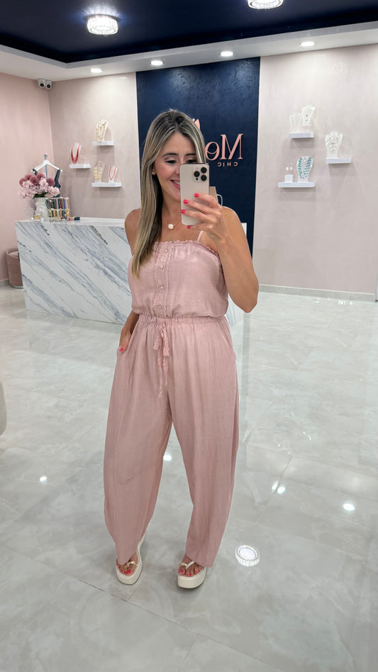 Lace Detail Sleeveless Barrel Jumpsuit Pink