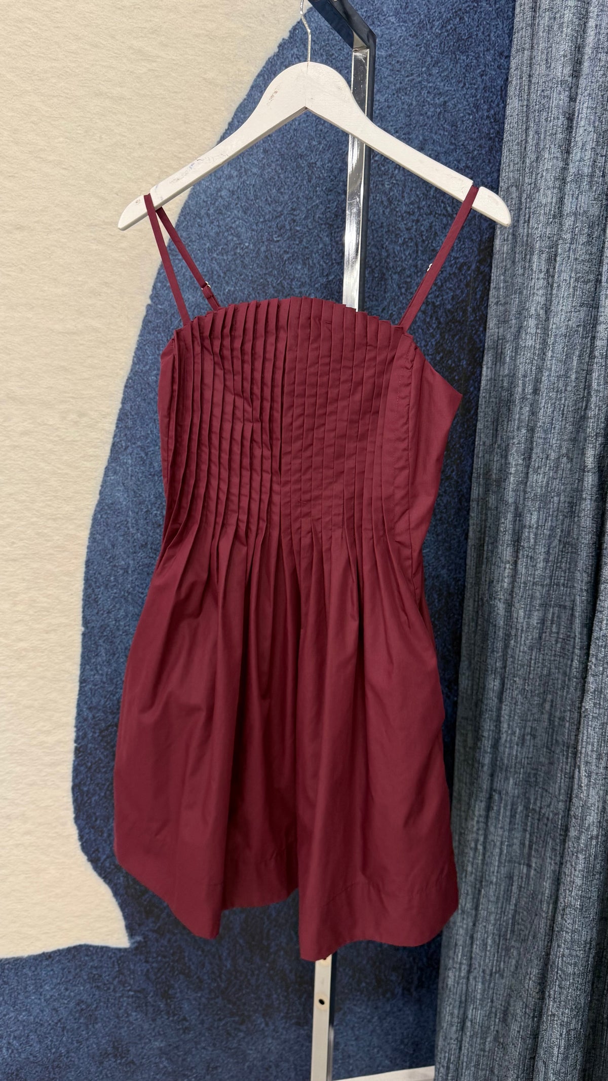 Pleated Cotton Dress Burgundy
