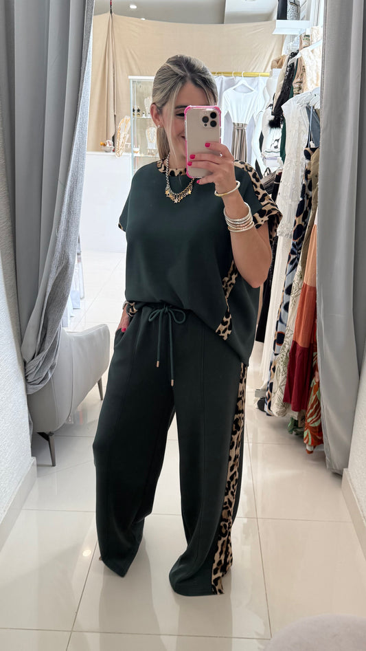 Contrast Top & Pant Set Green