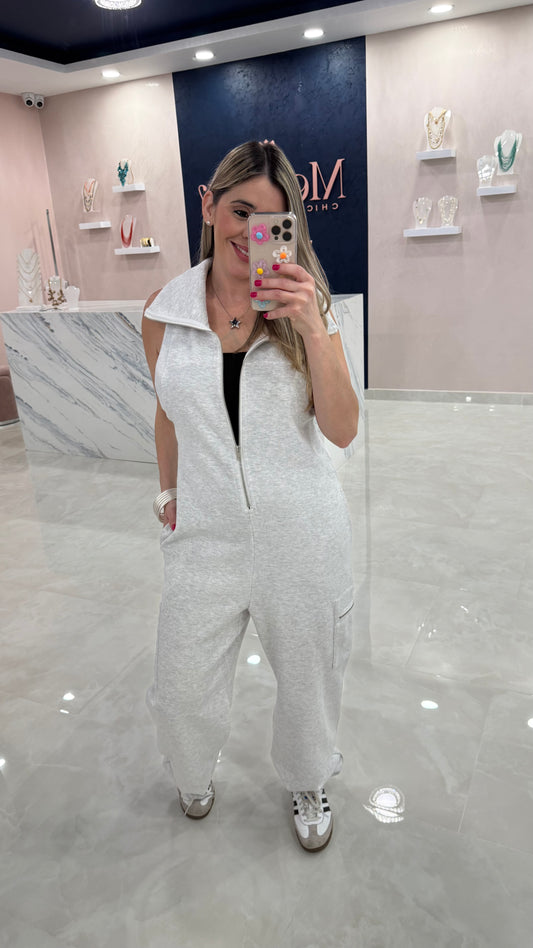 Zip Up Comfy Jumpsuit Gray