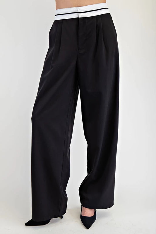 Contrast Waist Pant Black