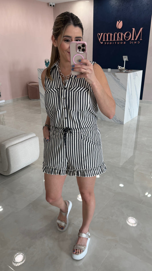 Stripe Mineral Romper Navy