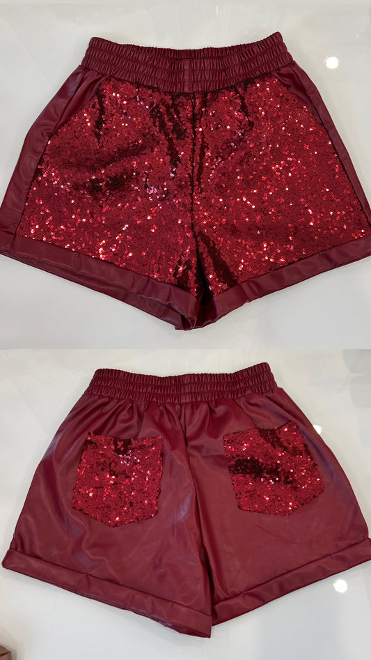 Leather Short With Sequins Burgundy