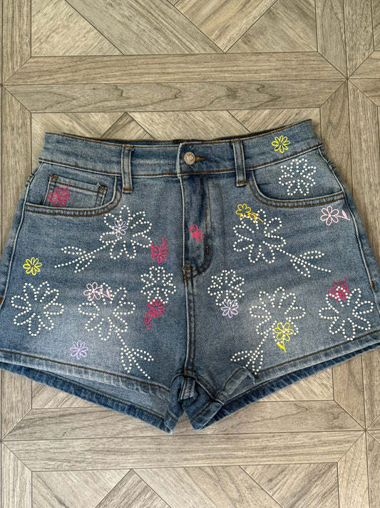 Flower Pearls Denim Short