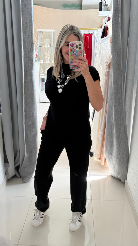 Knit Top & Jogger Set Black