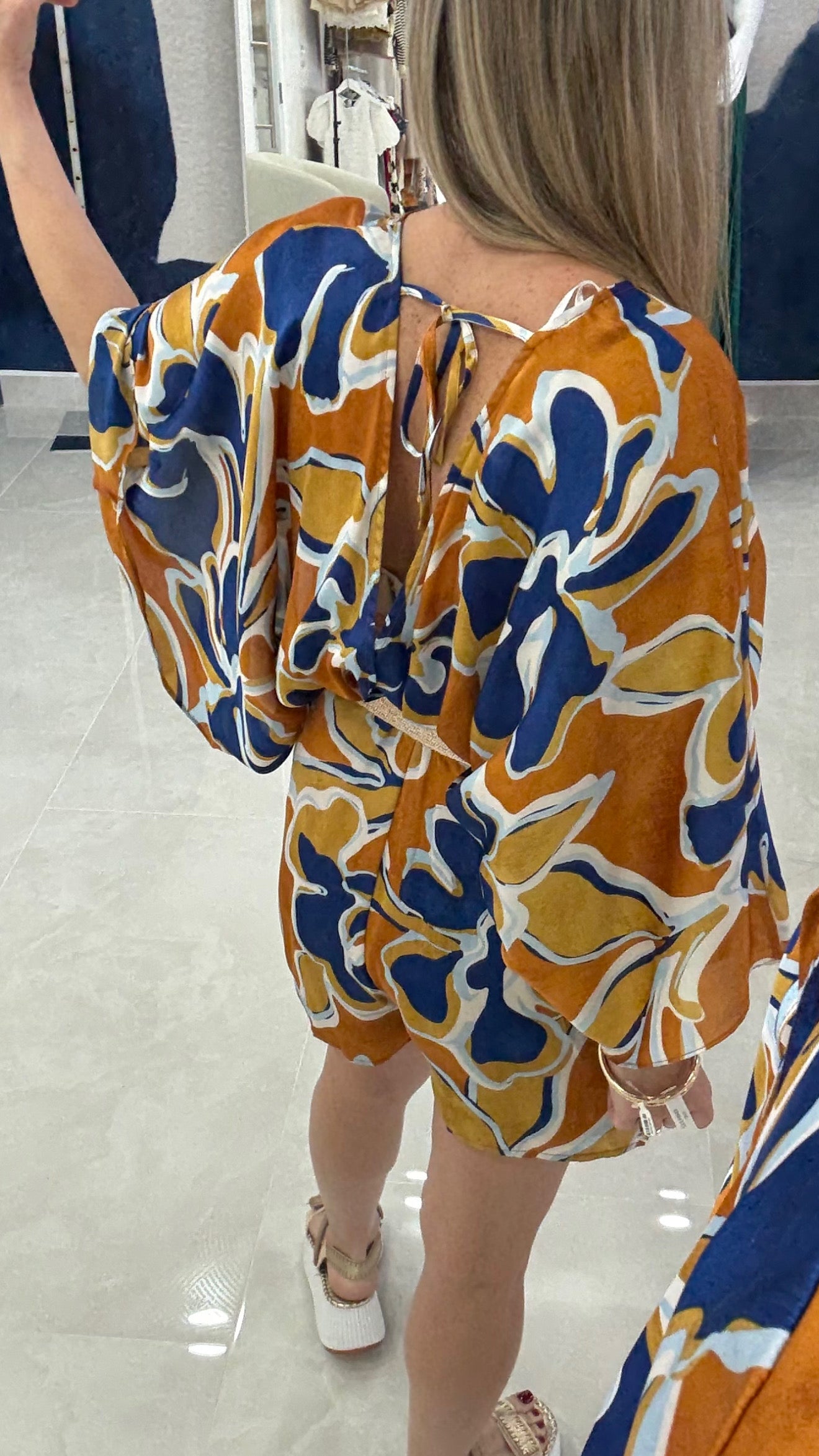 Kimono Sleeve Printed Romper