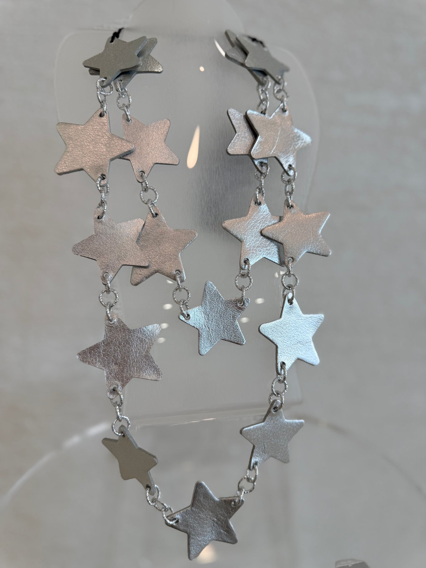 Leather Star Necklace Silver