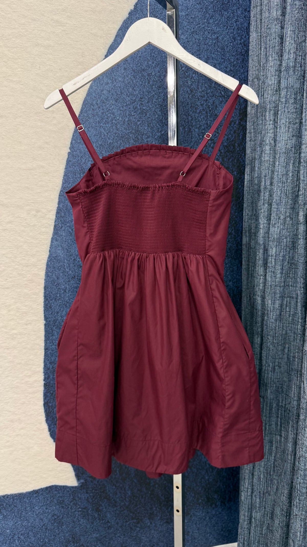 Pleated Cotton Dress Burgundy