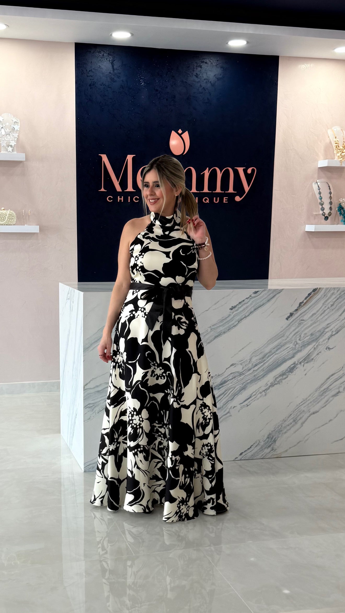 Printed Satin Maxi Dress