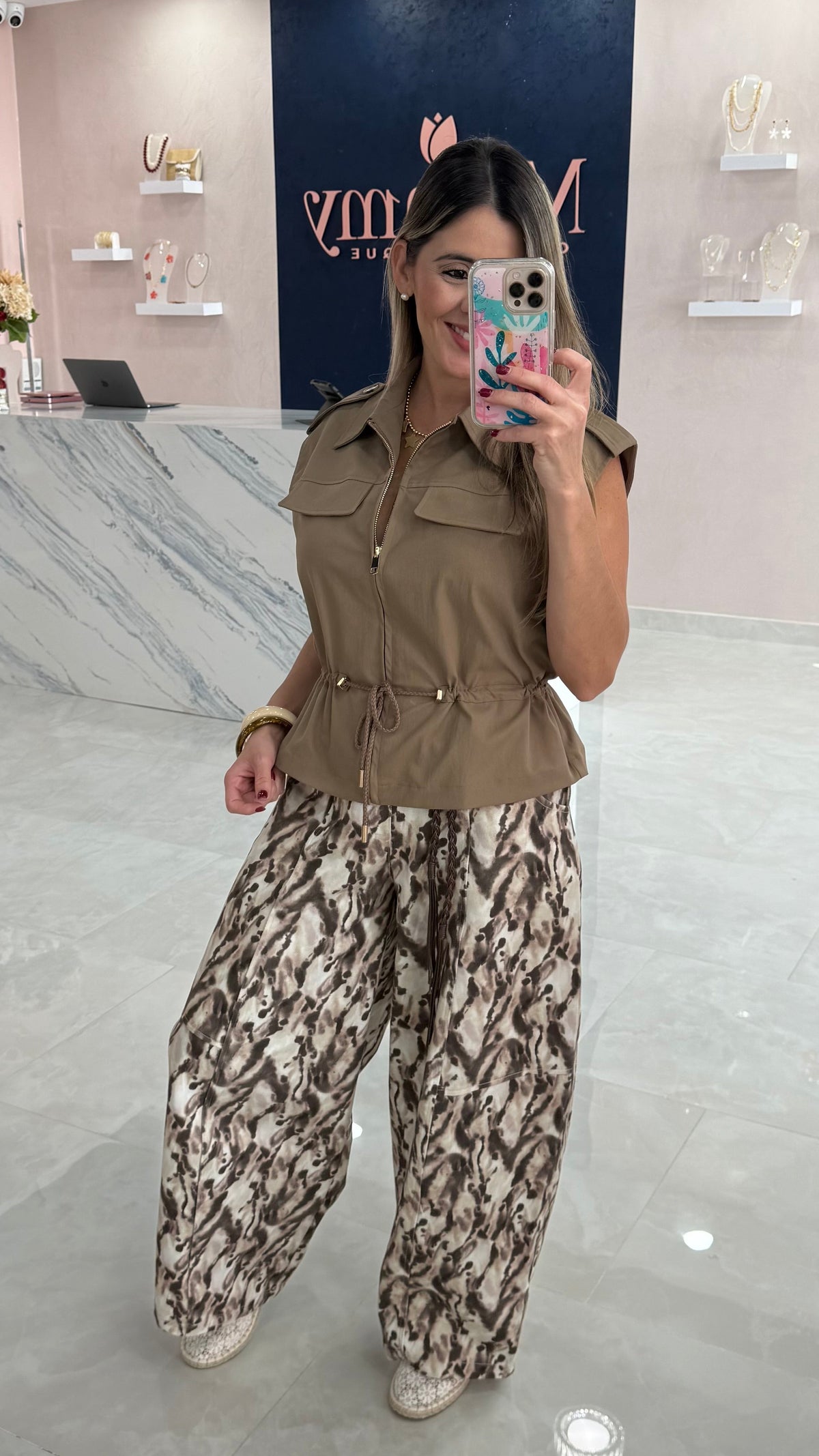 Printed Barrel Denim Pant