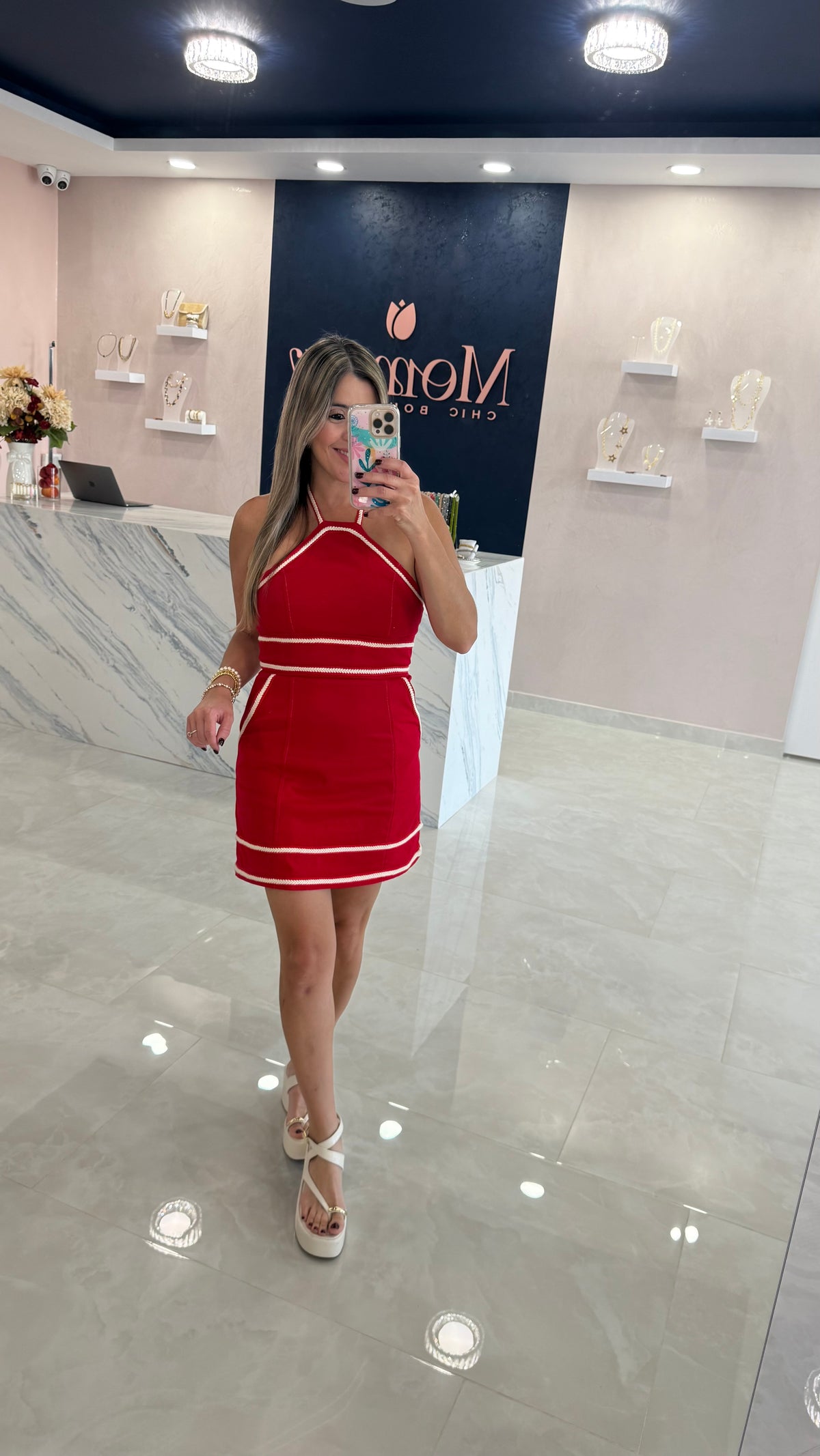 Contrast Rope Dress Red