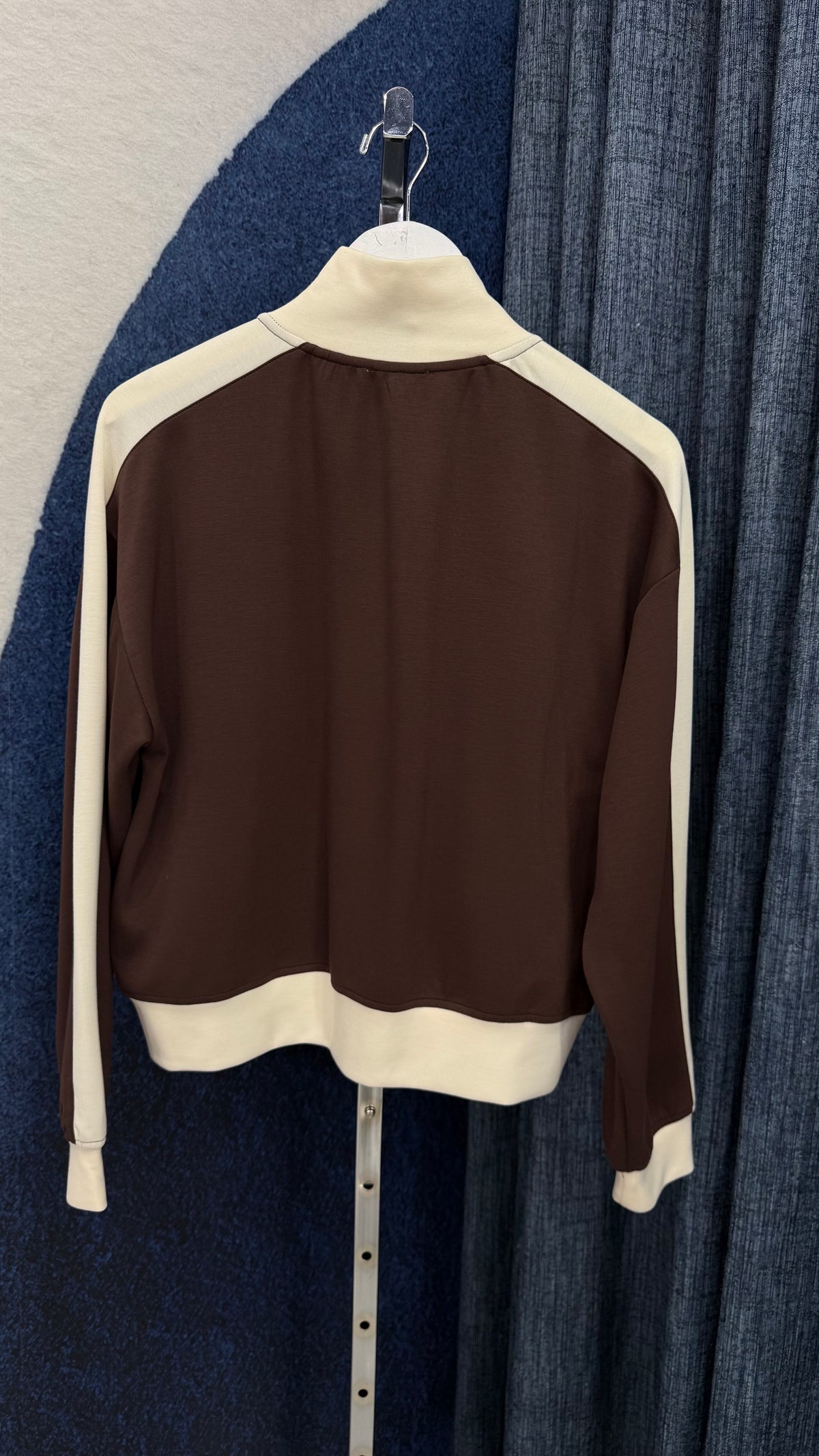 Cloud Knit Contrast Zip Up Jacket Brown