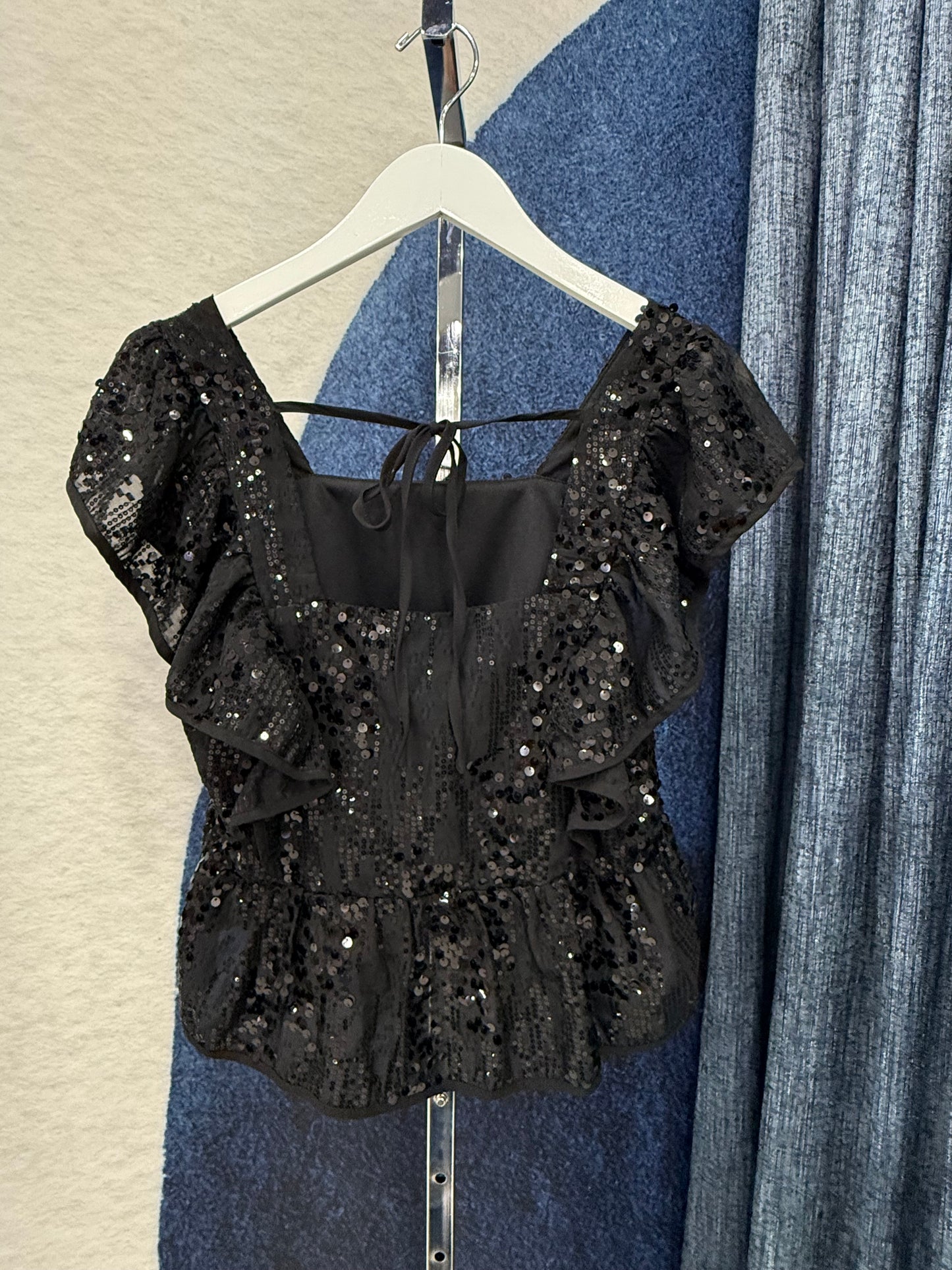 Sequin Peplum Top Black