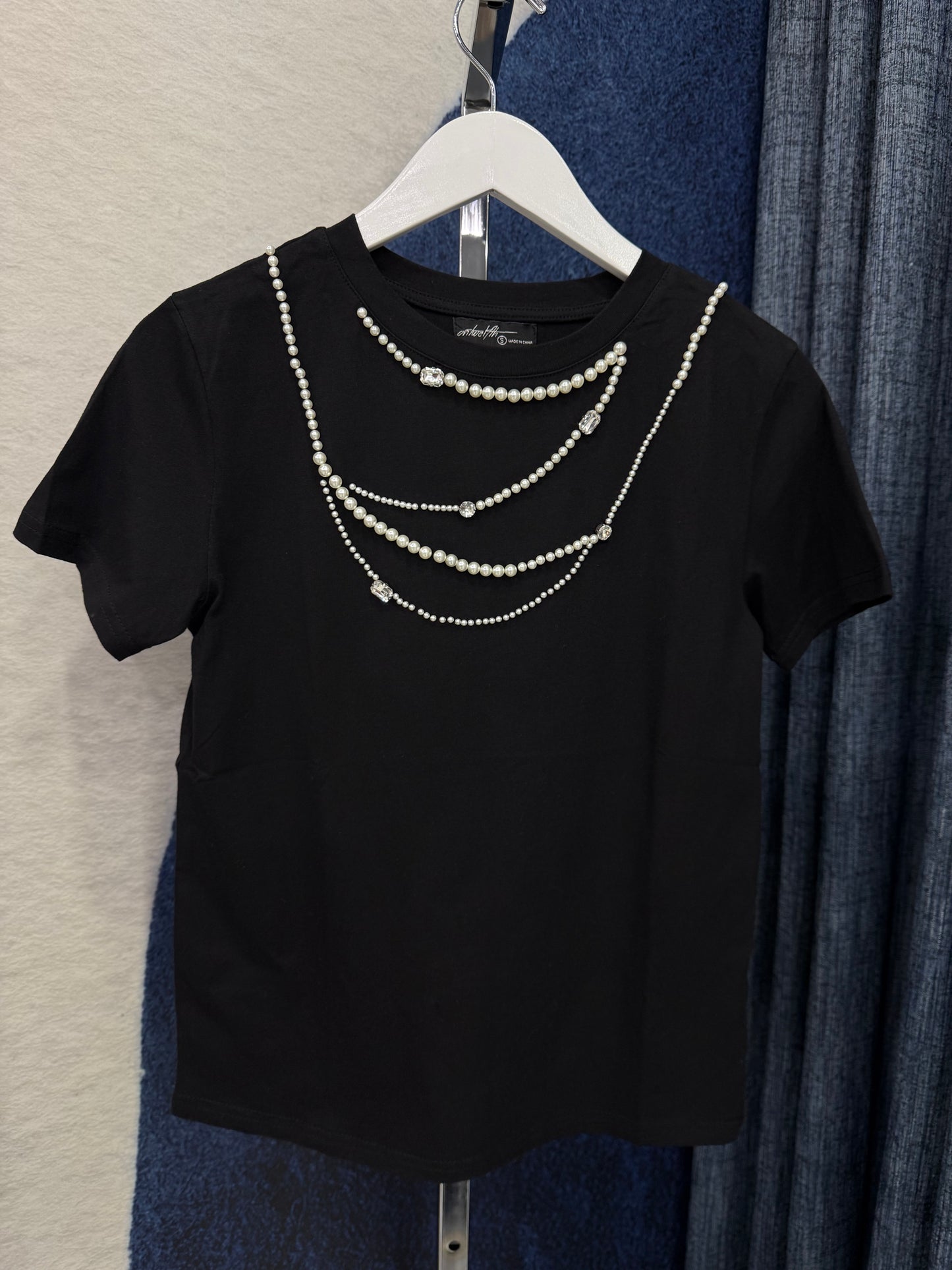 Pearl & Rhinestone Top Black