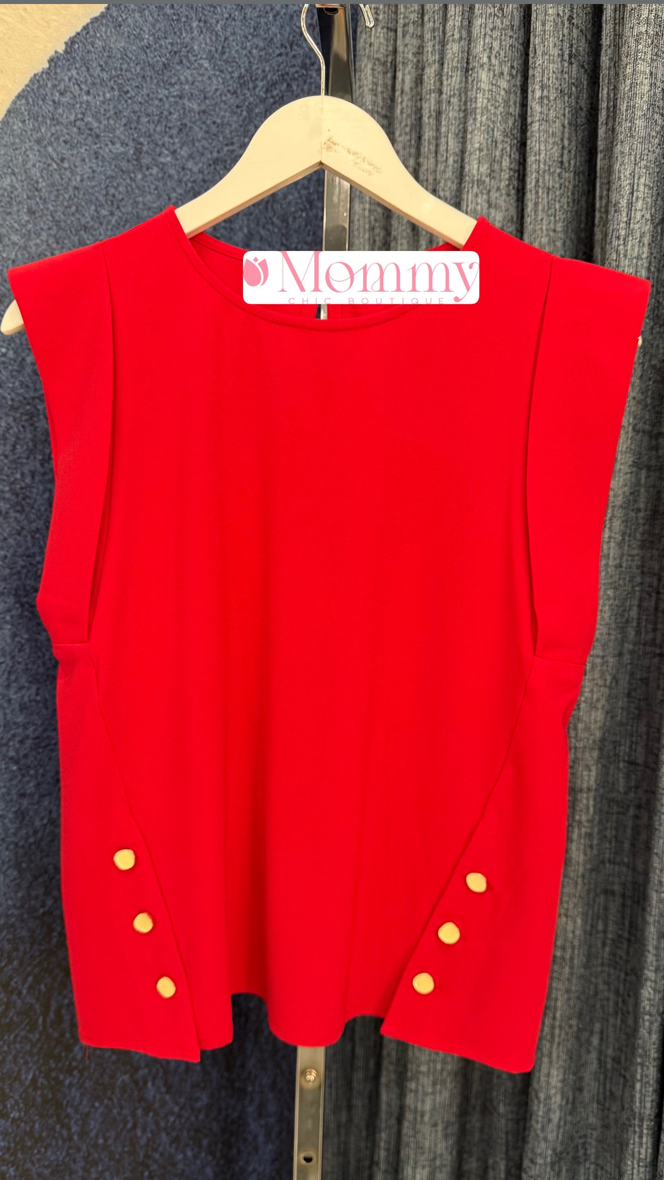 Stylish Red Top W Gold Side Button