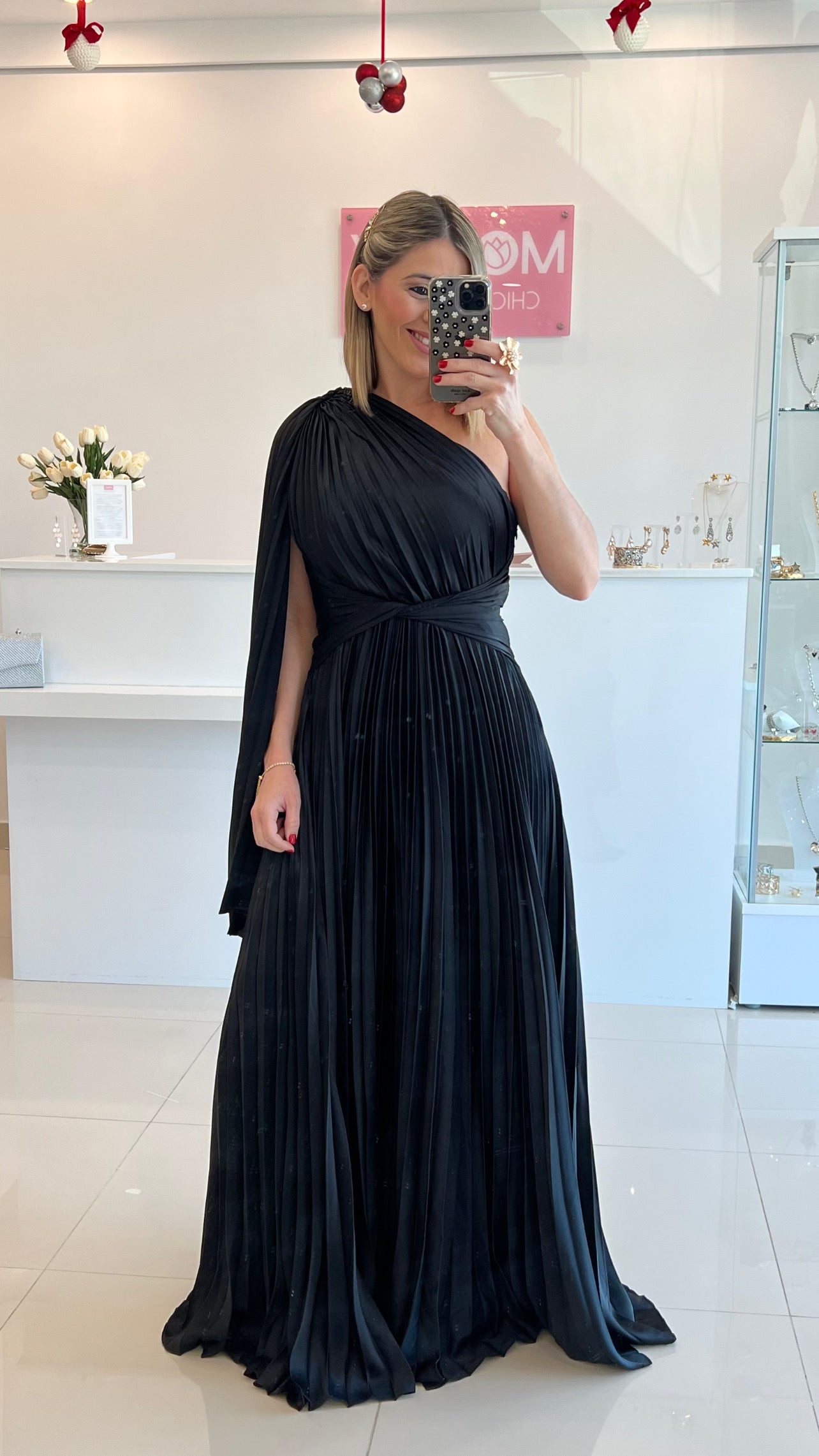 One Shoulder Pleated Maxi Dress