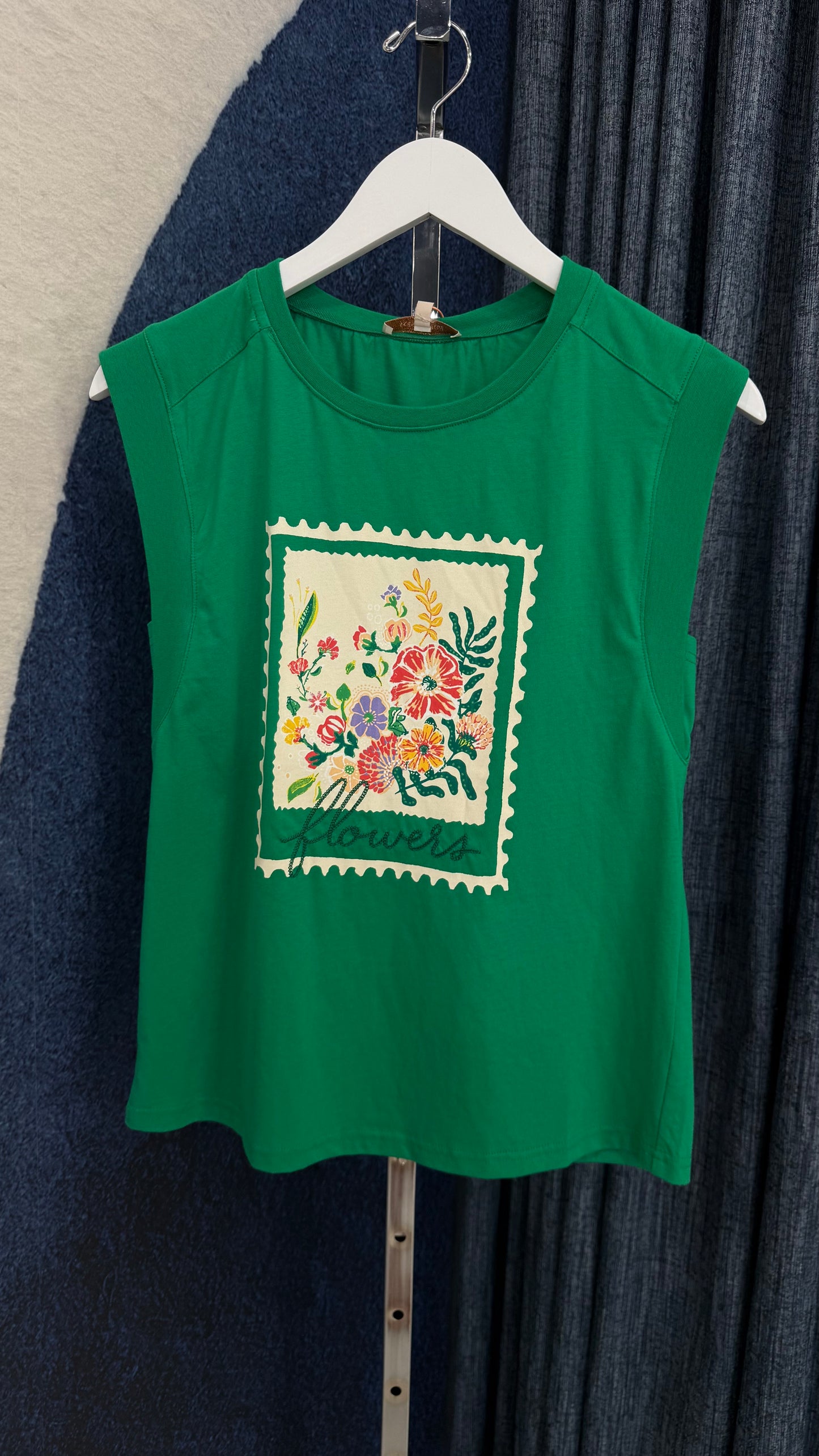 Flower Graphic Embroidered Top Green