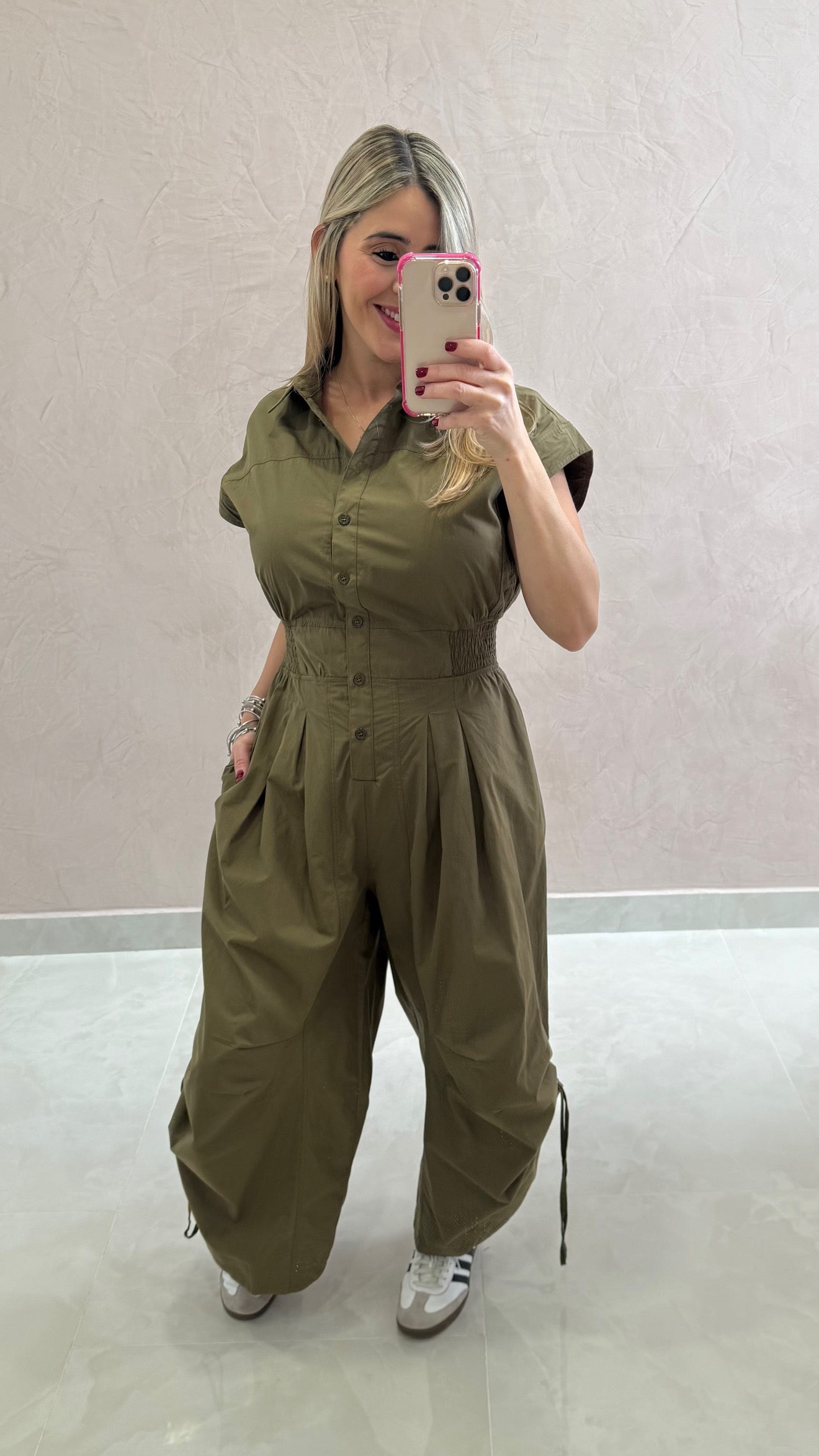 Button Down Utility Jumpsuit Olive