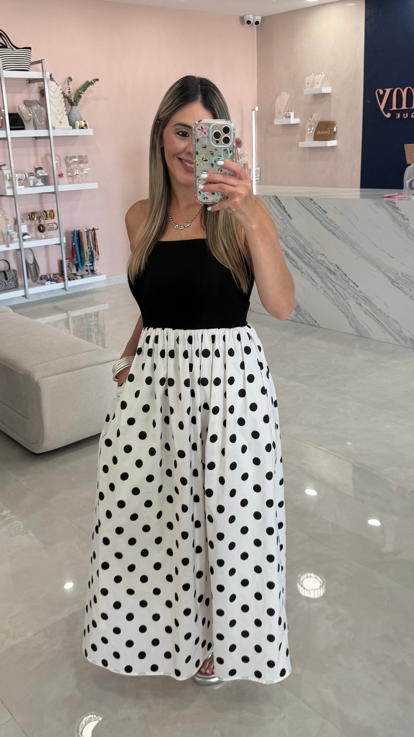 Polka Dots Midi Dress Black