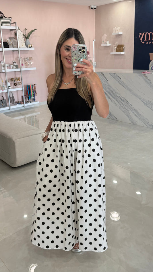 Polka Dots Midi Dress Black