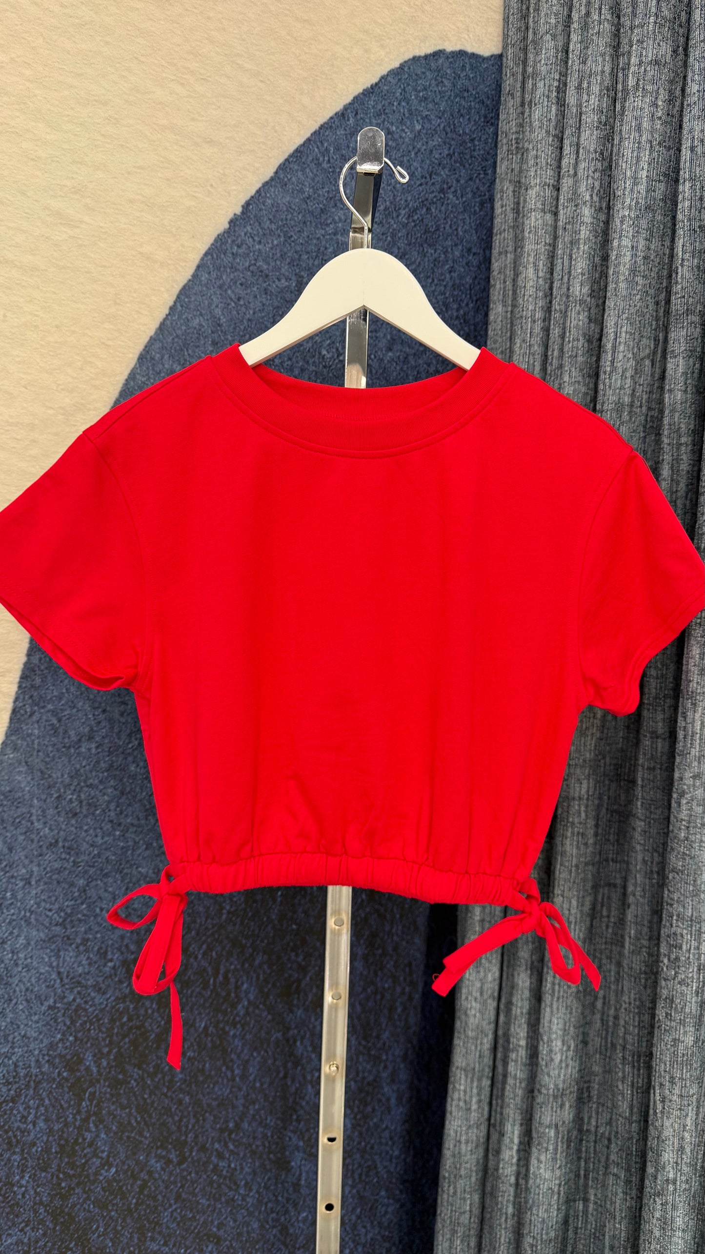 Drawstring Waist Cotton Top Red